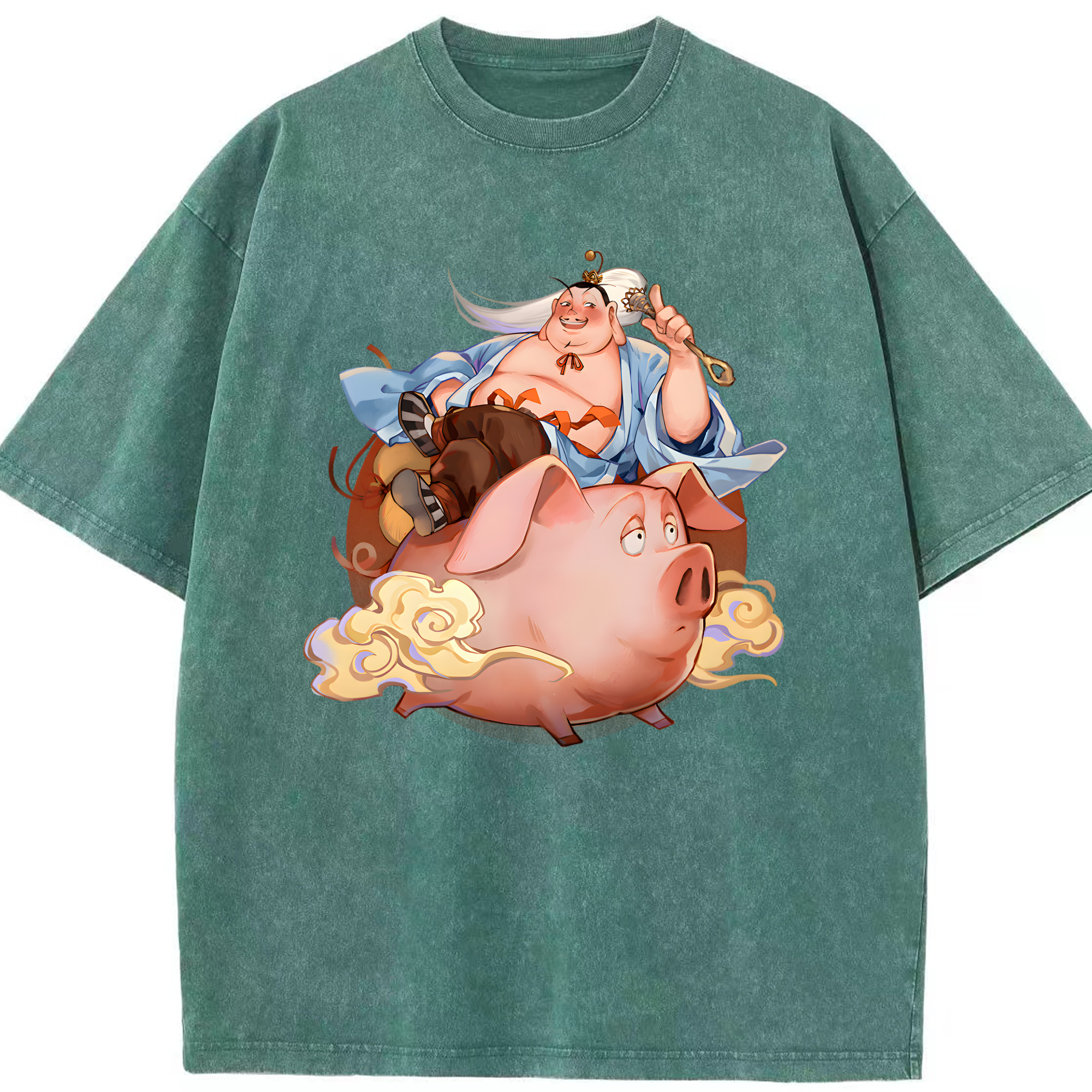 （画像用） Ne Zha 2 ナタ 魔童の大暴れ 綿100% ヴィンテージ風 半袖Tシャツ（フロントプリント）